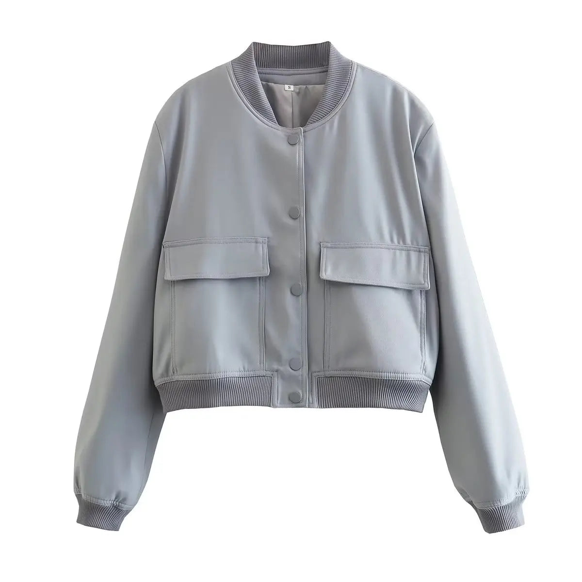 Women's Vintage V-Neck Bomber Jacket with Pockets