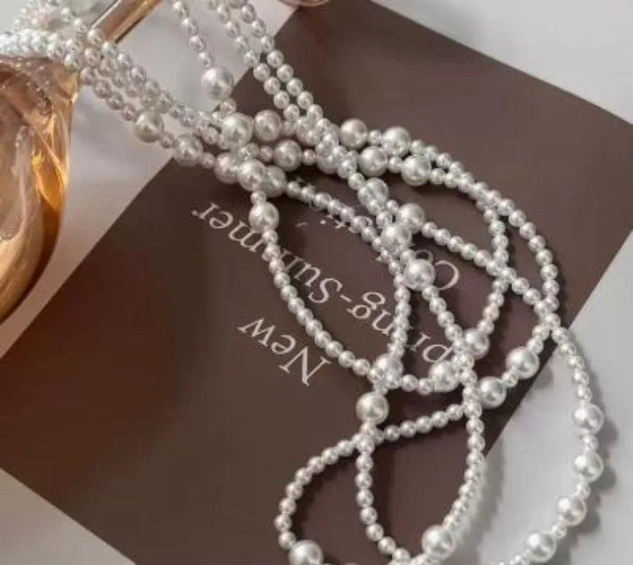 Vintage Long Multi Layered Pearl Necklace for Women Elegant Sweet Collar Chain Sweater Chain Necklaces Luxury Jewelry Gifts