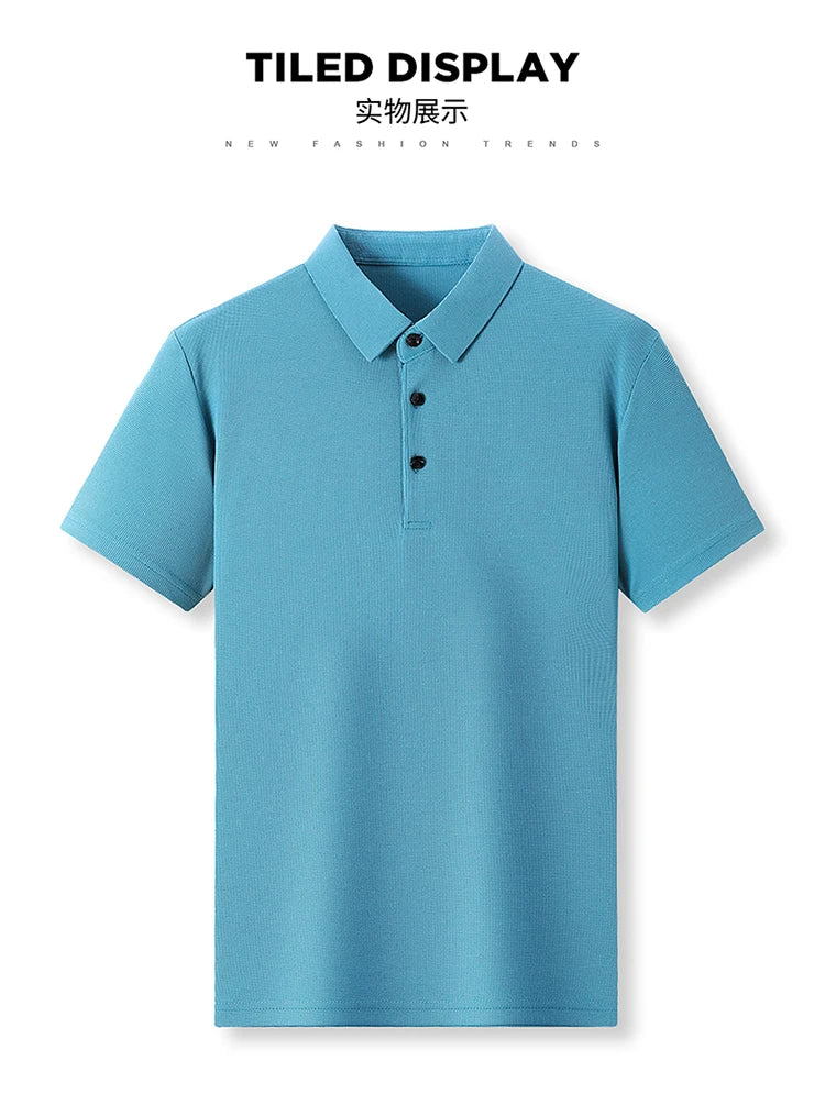 New Men's Casual Waffle Short Sleeve Polo Shirt Fashion Solid Color Top