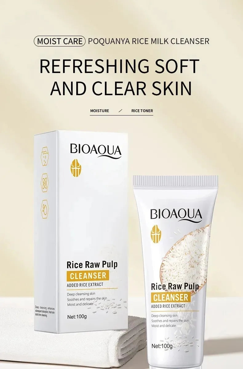 BIOAQUA Rice Raw Pulp Face Care Facial Cleanser Face Wash Foam Skincare Moisturizing Skin Brightening Rejuvenation Face Cleanser