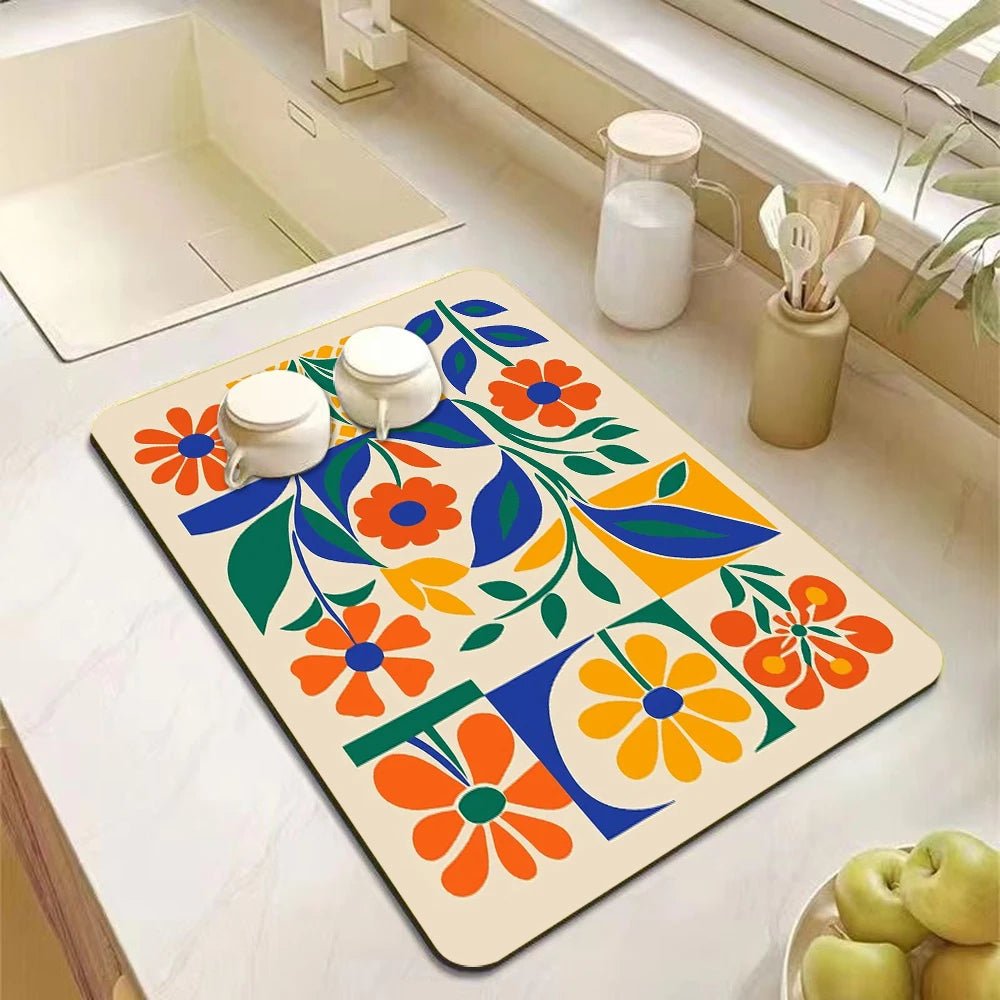 Absorbent Diatomite Dish Drying Mat - Anti-Slip Kitchen Drain Pad