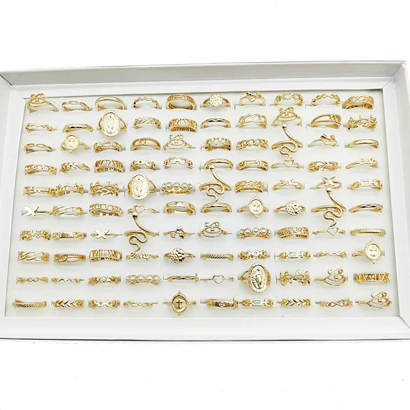 30Pc/Lot Gold Color Finger Rings For Girls New Love Snake Animal Butterfly Cutout Star Pearl Thin Joint Ring Jewelry Women'S