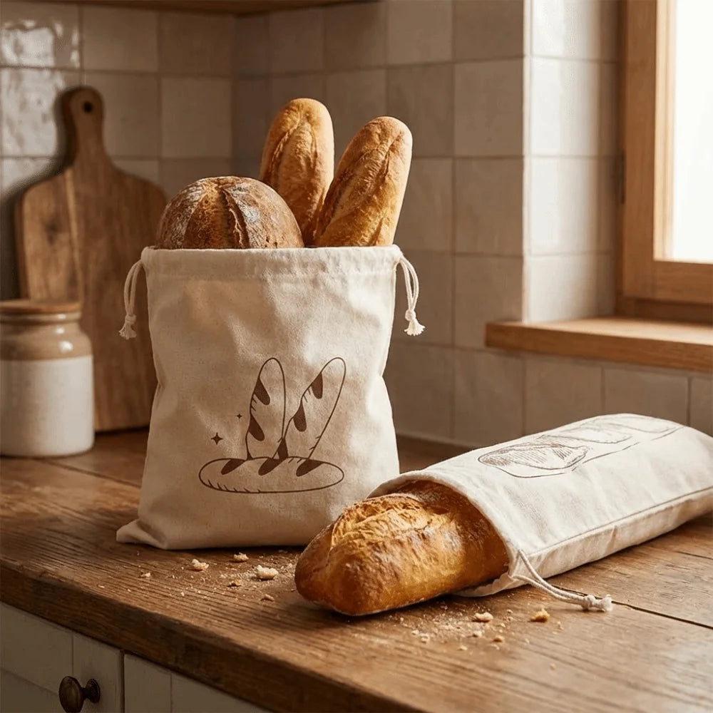 2 BOLSAS GRANDES DE LINO PARA PAN Bolsas de almacenamiento de pan ecológicas que mantienen la frescura, lavables, reutilizables con cordón, para panaderías