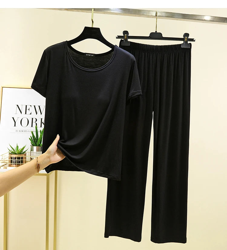 Women's Modal Two-Piece Pajama Set - Loose Lightweight Loungewear