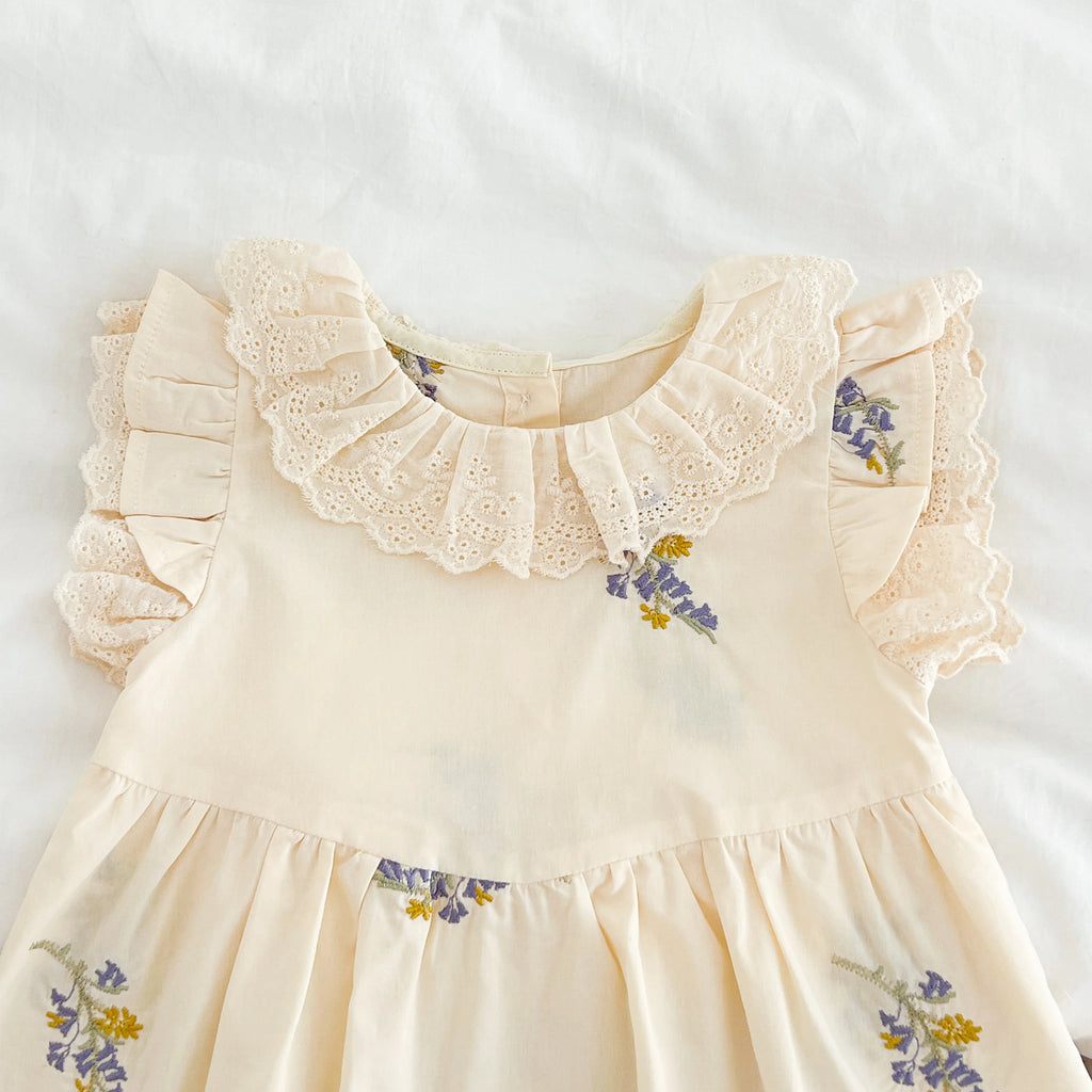 1-6Yrs Summer Girls Dress Baby Clothes Fashion Smocking Stitch Girls Dress Puff Sleeve Floral Cotton Baby Girls Princess Dresses