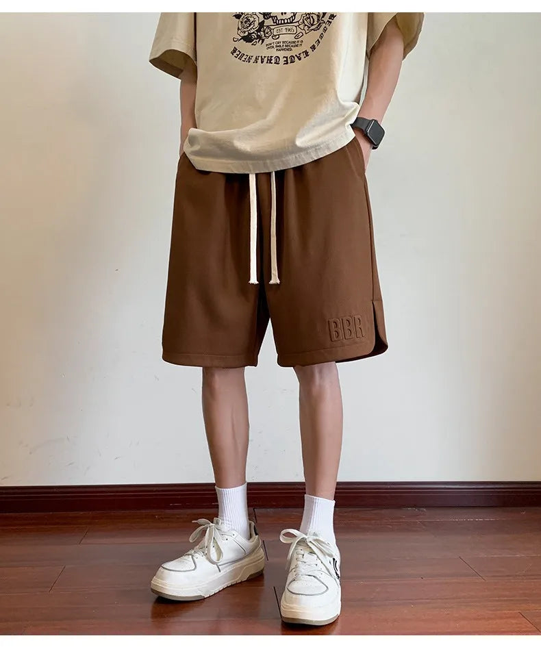 Men's Summer Ice Silk Thin Breathable Straight Leg Pants Five-Quarter Casual Shorts Polyester Fabric Comfortable Lightweight