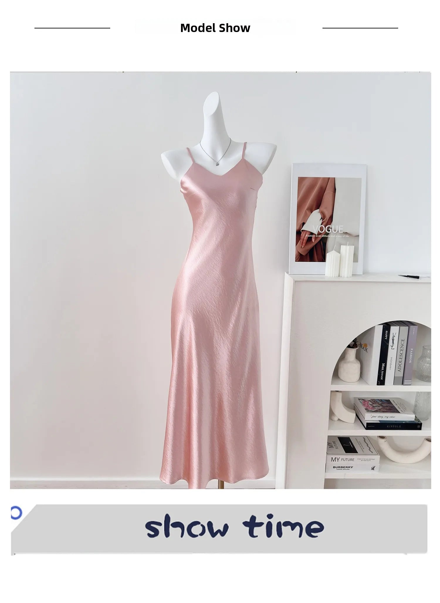 Elegant Chinese Style Satin V-Neck Sleeveless Women's Dress Slimming Waist Design Summer City Walk Long Skirt Inner Wear