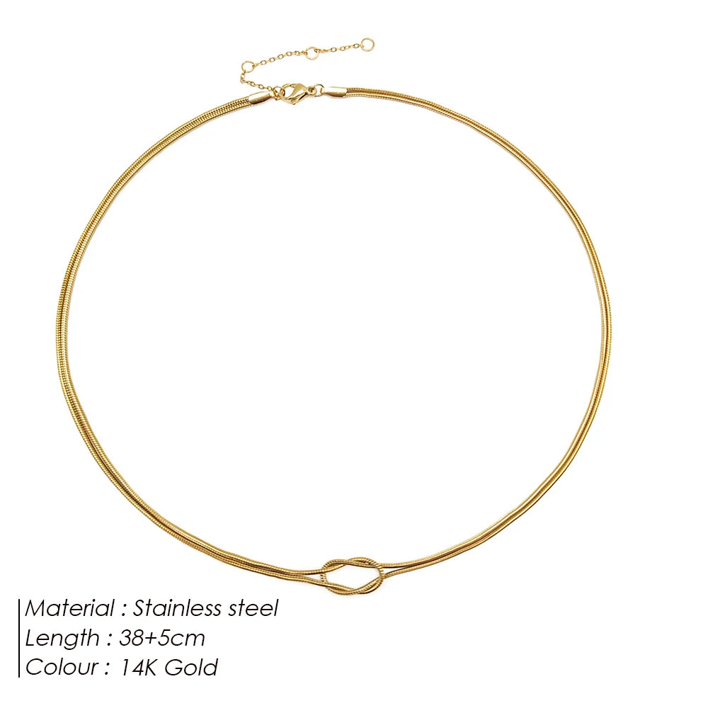 Emanco Elegant Minimalist 14K Gold Plated Knotted Snake Chain Necklace For Women Durable Stainless Steel