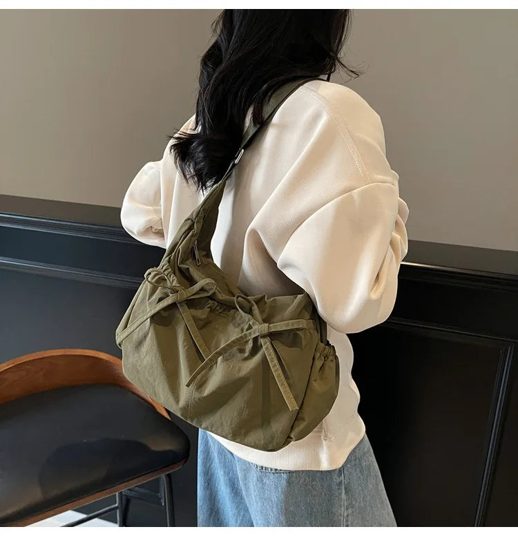 Ruched Fabric Hobo Bags Lightweight Nylon Shoulder Crossbody Bag, Stylish & Adjustable, Perfect for Casual Outfits, Daily Errand