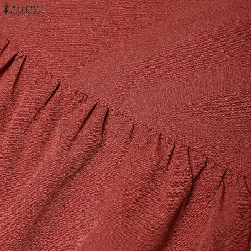 ZANZEA Women's Casual Ruffled Hem Dress O-Neck Half Sleeve A-Line Dress 2026 Summer Daily Solid Color Loose Robes Femme