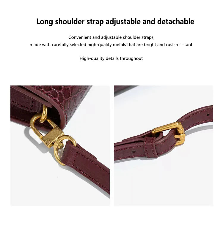 PU Leather Fashion Luxury Top-Handle Bag For Women Evening Handbag Long Purse Crocodile Pattern Crossbody Shoulder Bags