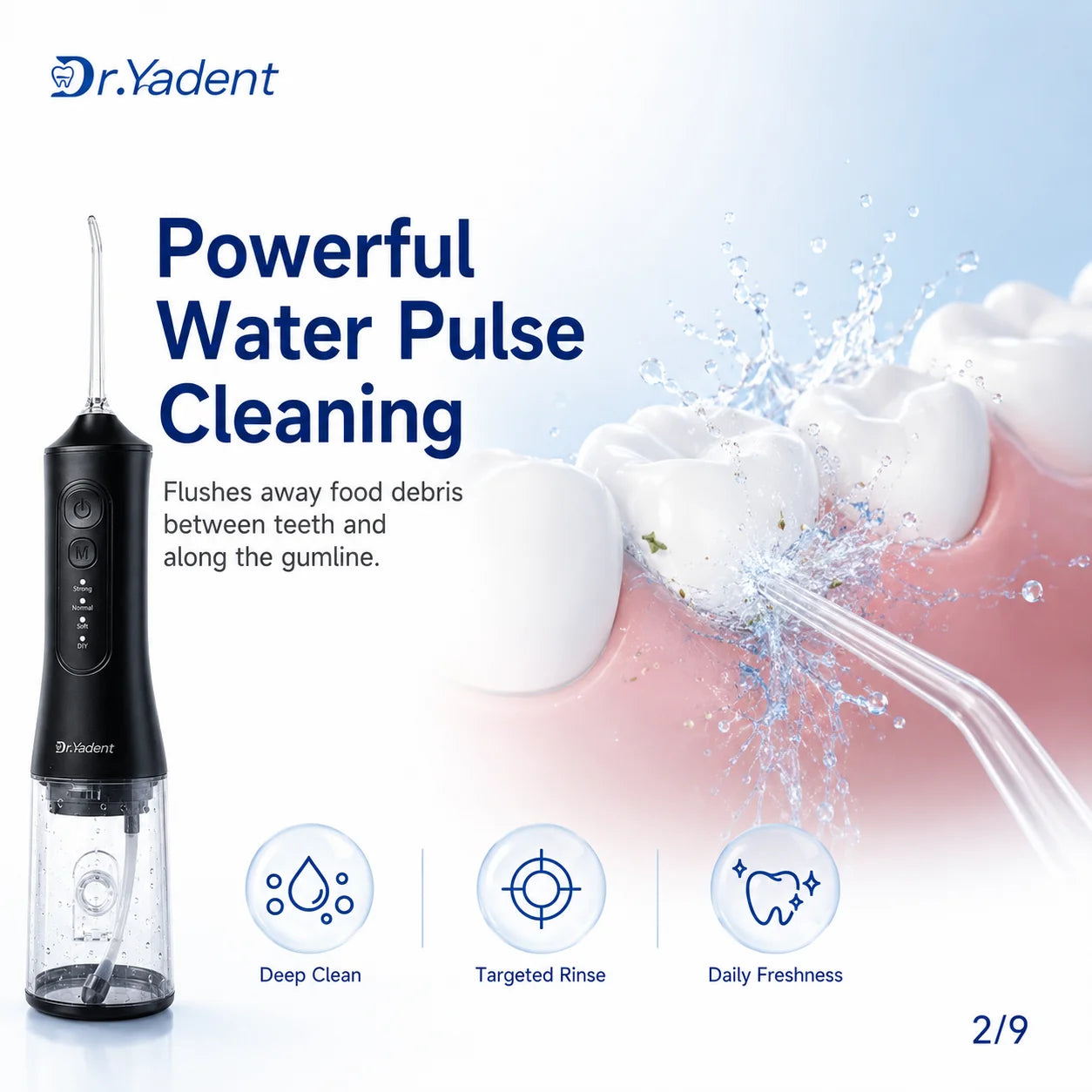 Dr.Yadent YD06 Irrigador Bucal Inalámbrico con Hilo Dental de Agua 300ML Chorro de Agua Portátil Carga Rápida USB-C 7 Boquillas 4 Modos IPX7 Impermeable