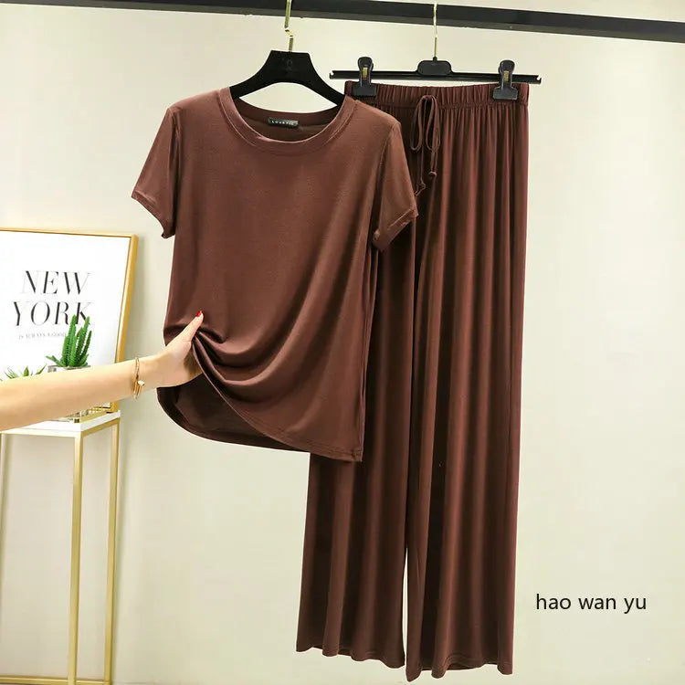 Women's Modal Pajama Set - Wide Leg Pants Casual Lounge Wear