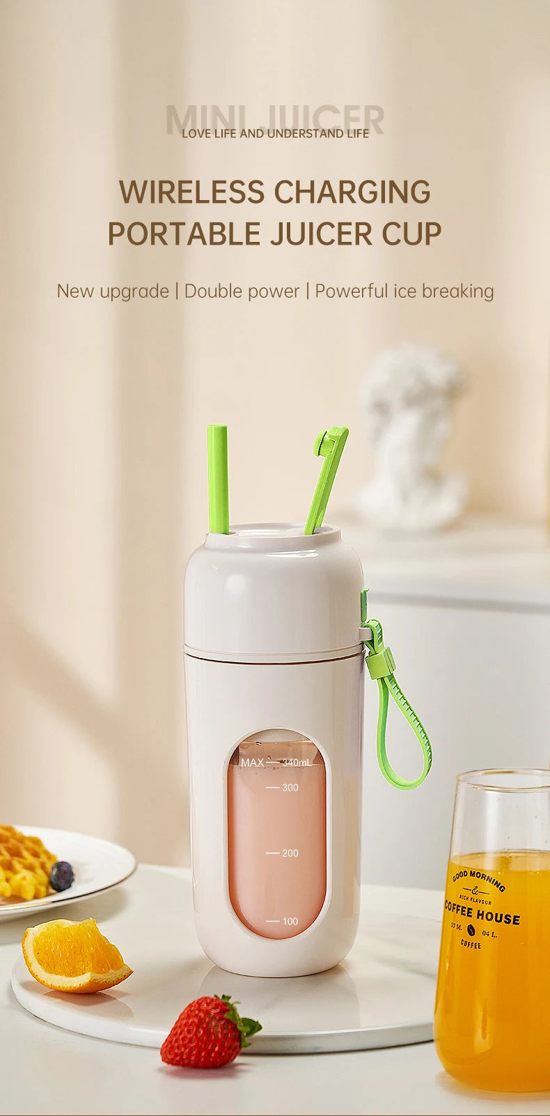 Wireless Portable Juice Cup, Kitchen and Outdoor Tool, with a 12-Blade Cutter Head, Easy to Operate and Convenient to Clean.