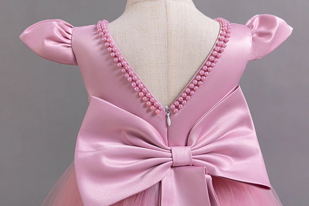 Hetiso Girls Flower Embroidery Party Dresses Kids Summer Formal Holiday Birthday Gown Kids Trailing Evening Princess Clothes 1-6