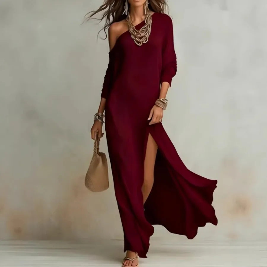 2026 European and American -  Summer New Style Elegant Long-sleeved Knitted Pleated Split Women's Dress