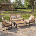 Metal Patio Set 4-Piece Outdoor Conversation WPC Table Washable Cushions Weather-Resistant Seating Yard Poolside, Customized