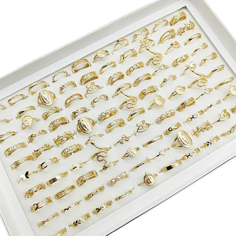 30Pc/Lot Gold Color Finger Rings For Girls New Love Snake Animal Butterfly Cutout Star Pearl Thin Joint Ring Jewelry Women'S
