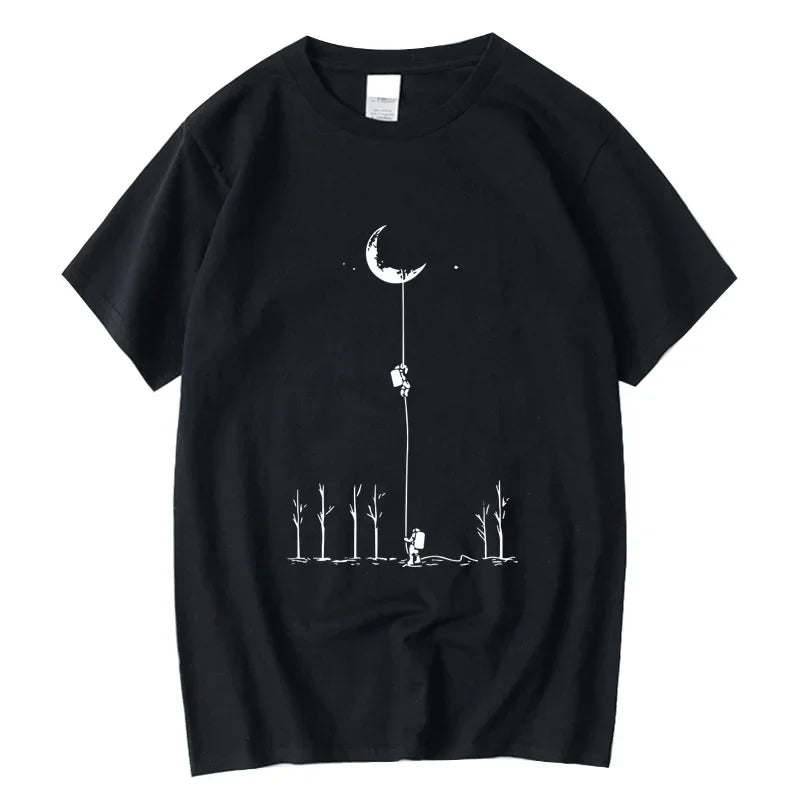 Summer Casual Men'S T-Shirt Top Quality Cotton Blend Cool Funny Astronaut Print Casual Loose For Men T Shirt O-Neck Top Men Tee