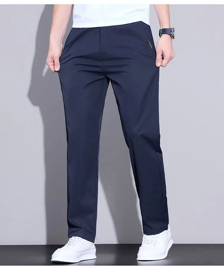Spring Summer Thin Mens Pants Straight Business Casual Pants Ice Silk Quick Dry Breathable Korean Trousers Fashion Men Clothing