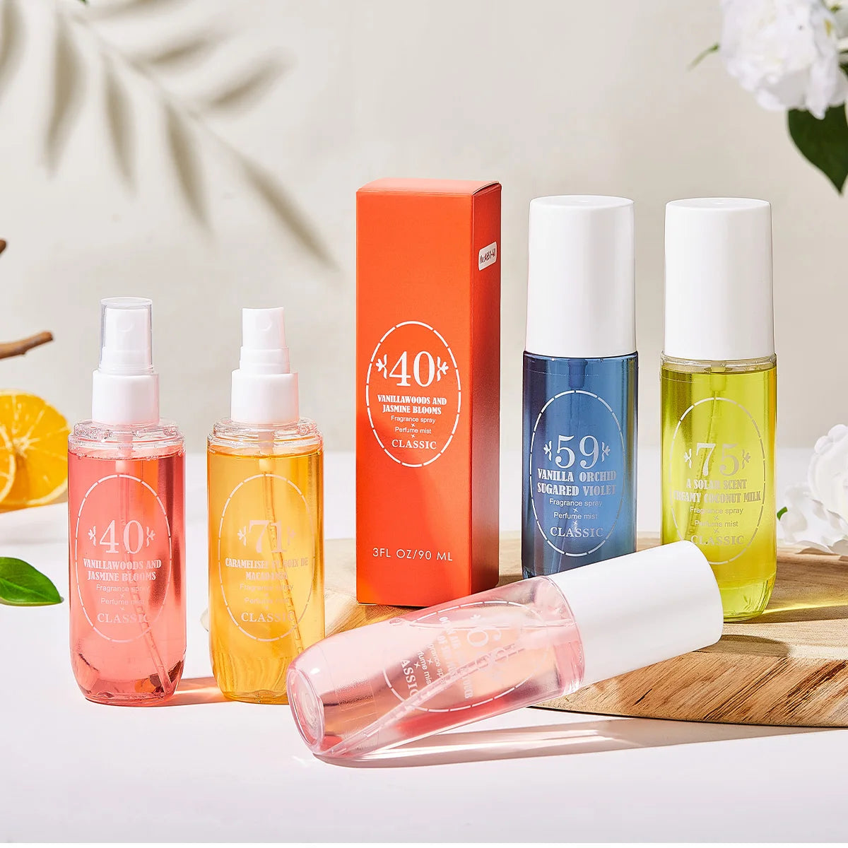 Perfume Mist Body Spray 5 Scents Vanilla Orchid Ocean Air Jasmine Blooms Creamy Coconut Milk Macadamia Long Lasting 90ml Each for Women Gift