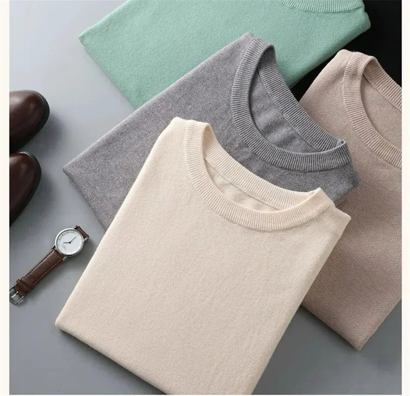 Korean Superfine Merino Cashmere T-Shirt Men Base Layer Merino Shirt Wicking Breathable Short T-Shirt Luxury Clothing Big Size