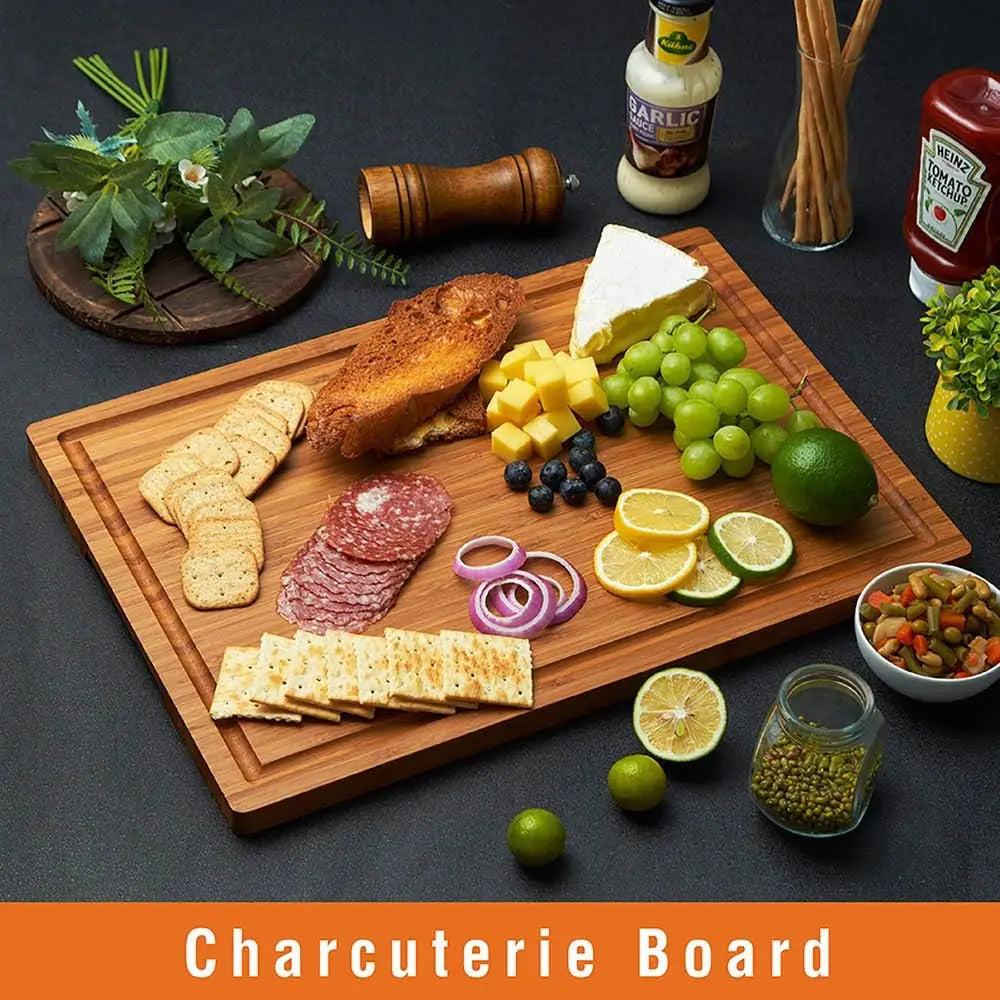 Bamboo Cutting Board for Kitchen, 18x12.5 Inch Large Chopping Block with Side Handles and Juice Grooves