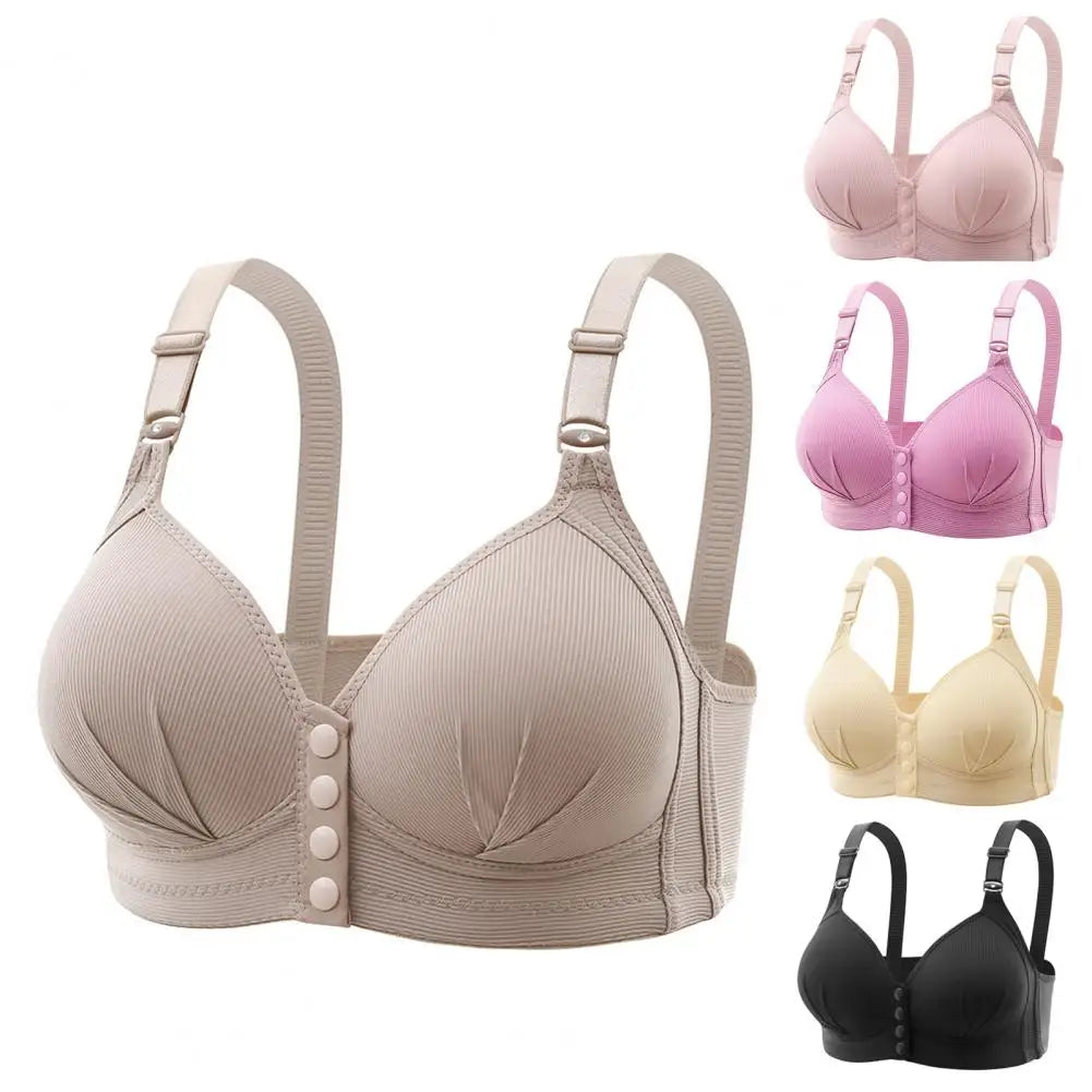 Breathable Bra Front Button Closure Push Up Bra For Women'S With Adjustable Straps Plus Size Support No Wire Design For Ladies