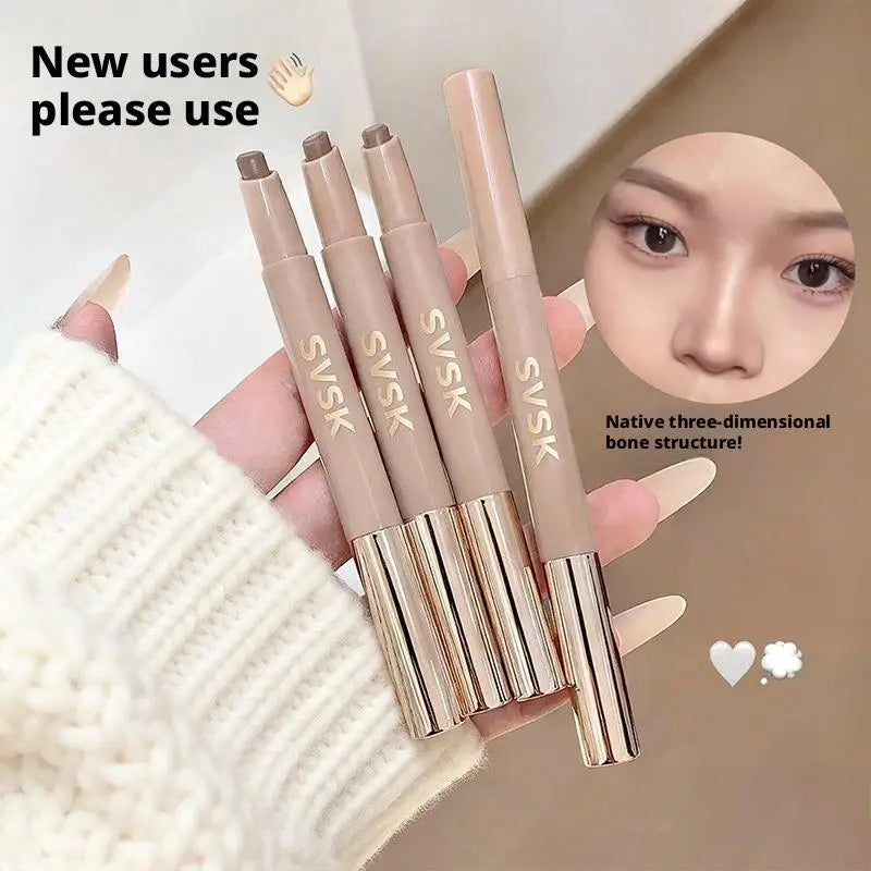 3D Contouring Pen Matte Bronzer Stick Nose Shadow Contour Pen With Brush  Long Lasting Waterproof Cream-Textured Nose Shadow Pen