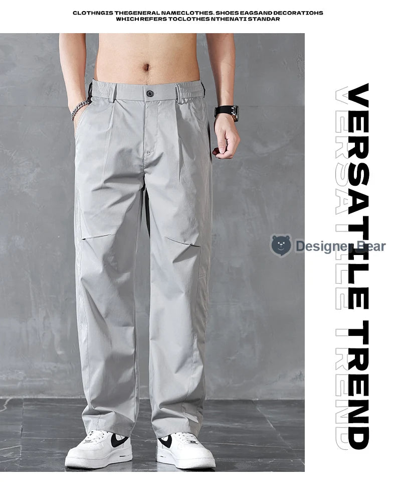 Brand Clothing Spring Summer Thin Men's Casual Straight Trousers Elastic Waist Outdoor Business Solid Color Long Pants Male