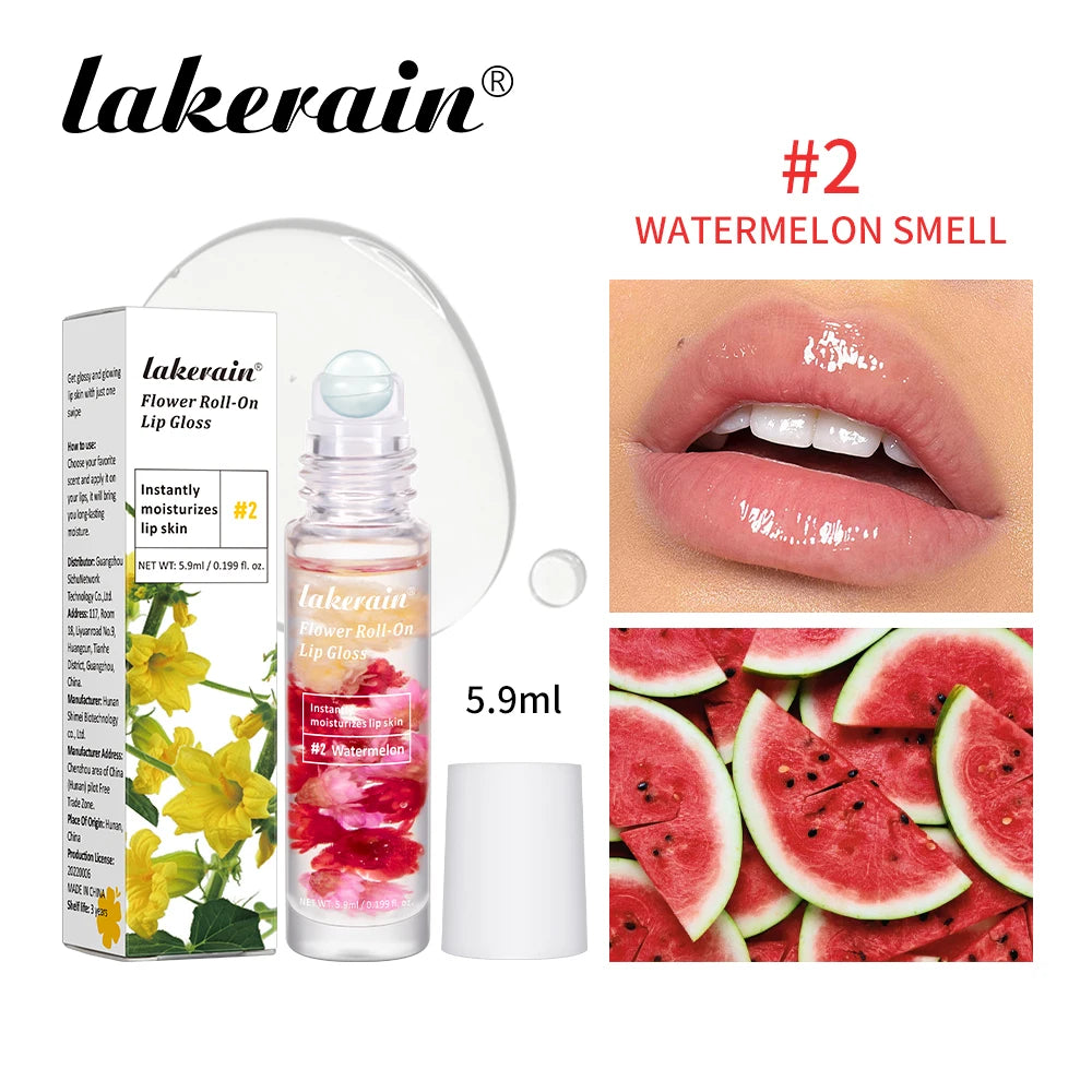 Lakerain Flower Roll-On Lip Gloss - Moisturizing Fruit Flavor 5.9ml