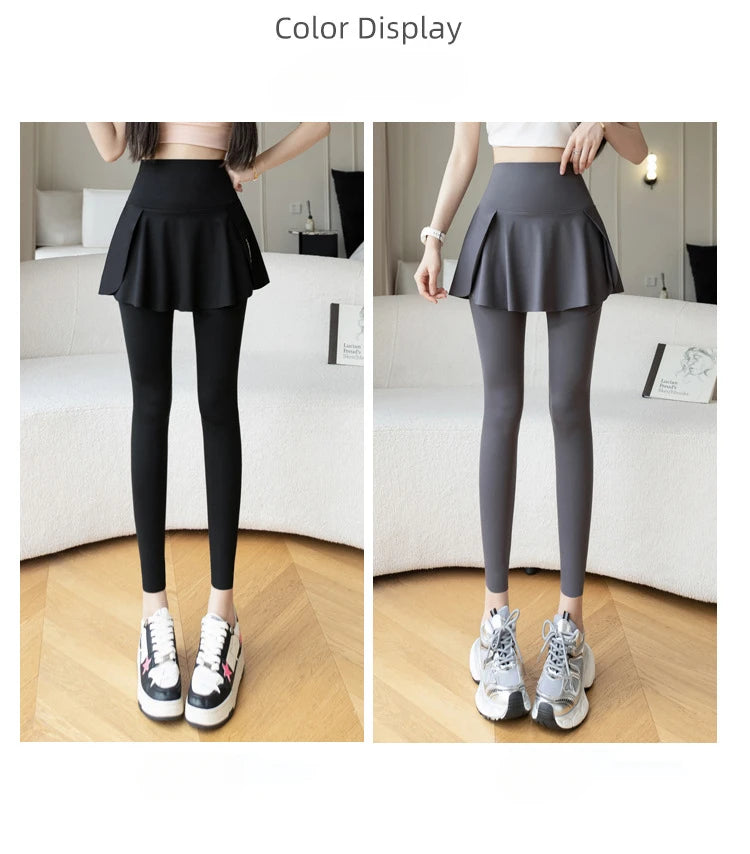 Women Fake Two Pieces Leggings Seamless Fitness Leggings High Waist with Pocket Elastic Slim Fashion Hip Liftting Yoga Pants