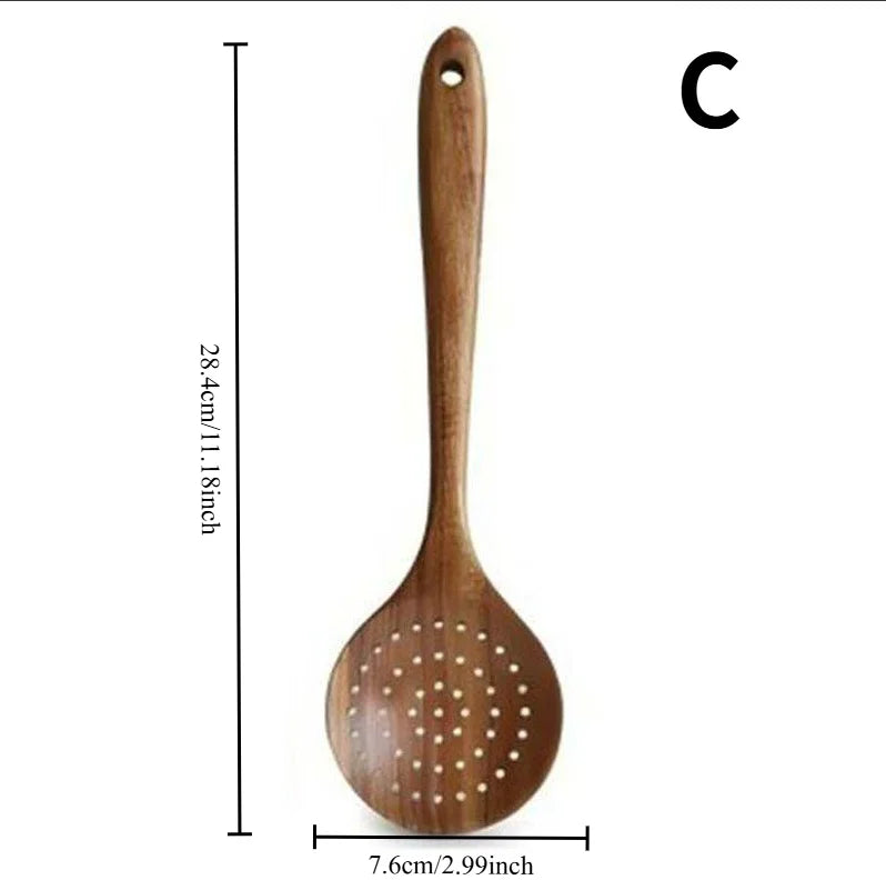 Wooden kitchen utensil cooking set, household spatula spoon set, salad spoon fork, mixing spoon, kitchen baking set