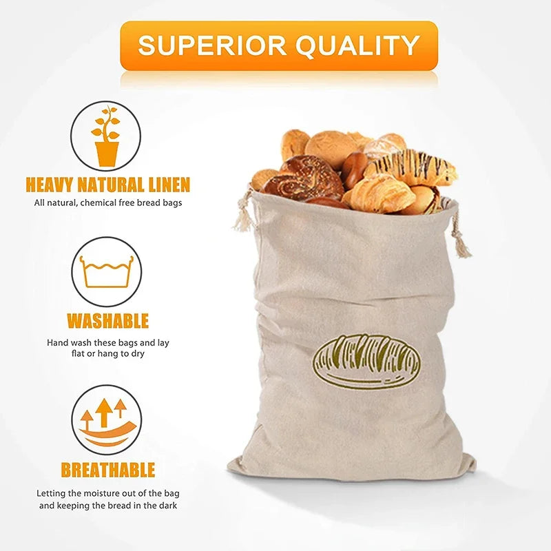 4/2/1PCS Linen Bread Bags,Reusable Drawstring Bag for Loaf, Homemade Artisan Bread Storage Bag,Linen Bread Bags for Baguette