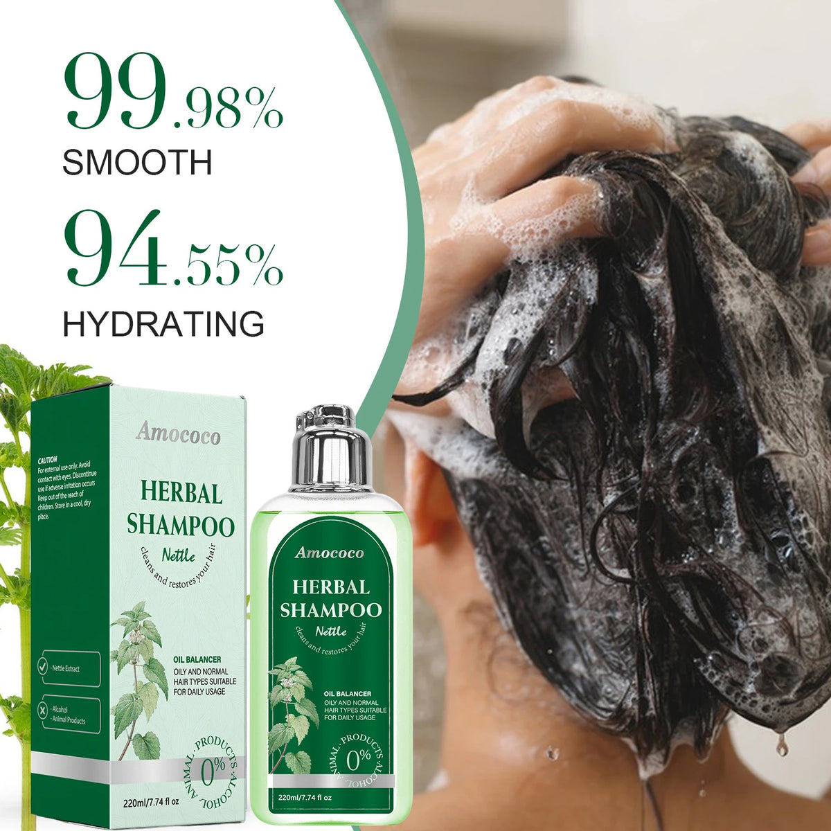 Amococo Nettle Shampoo 3 x 220ml - Oil Balancing Hair Cleanser