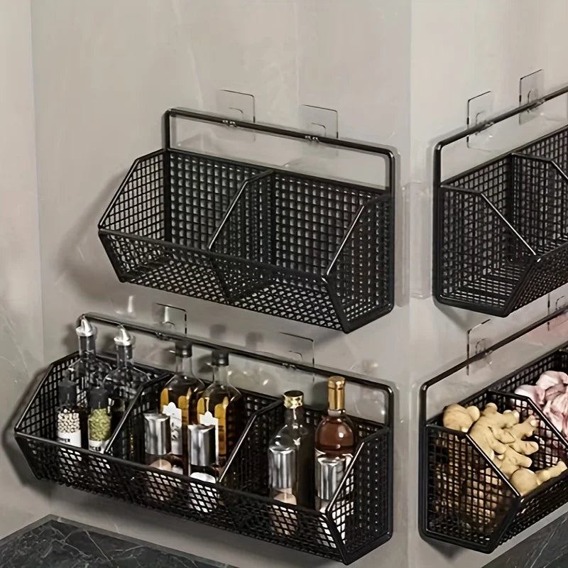 Cesta de Almacenamiento de Cocina Montada en la Pared Adecuada para el Almacenamiento Duradero de Alambre de Metal de Especias, Ajo, Cebollas y Verduras