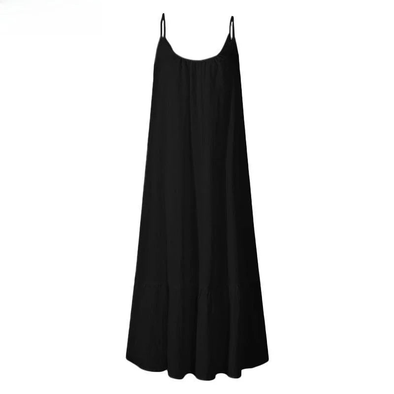Lotus Leaf  Length Skirt Slim Shoulder High Waist Cotton Casual Style Women's Dress Fashionable Backless U-Neck Gown