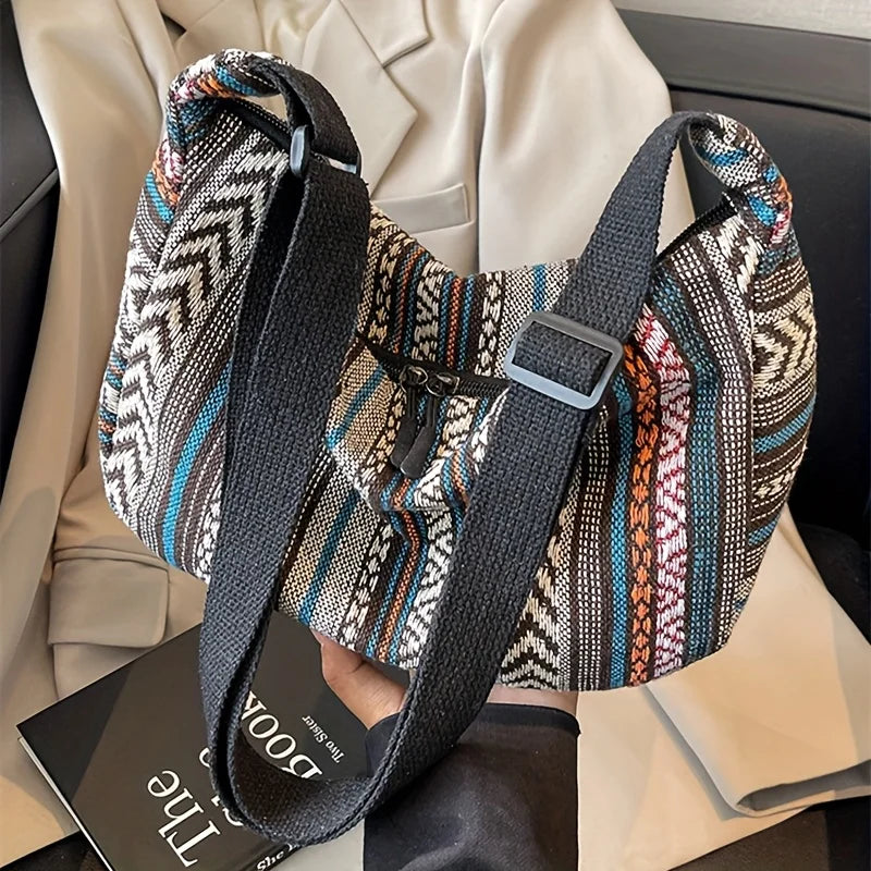 Crossbody Bags Tribal Style Shoulder Bag, Foldable Crossbody Striped Pattern, Flag Theme Hand Washable Edge Painted Lining