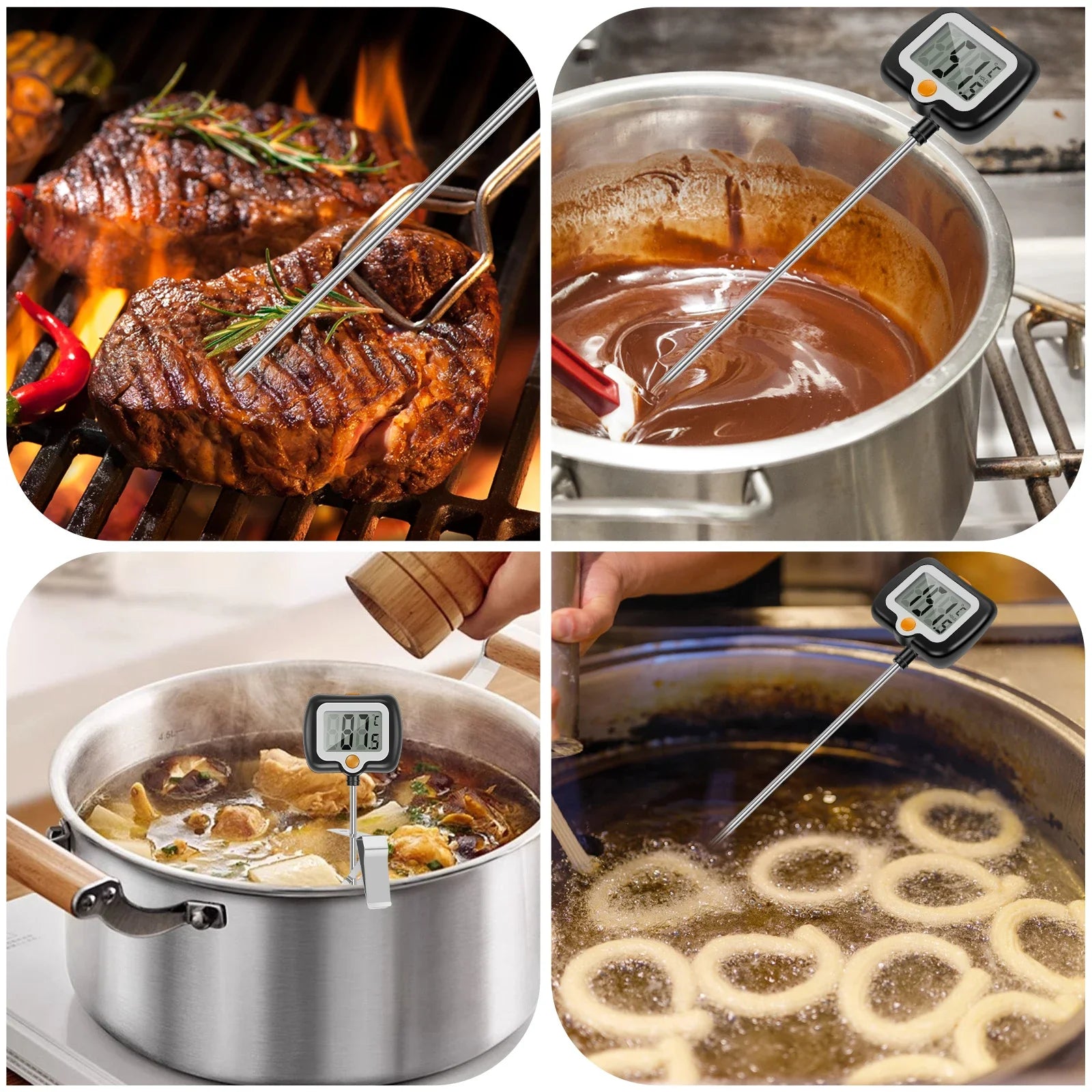 Food Thermometer Digital Real-Time Reading Meat And Beverage Thermometer With LCD Display 180 Degree Rotating Kitchen Thermomet