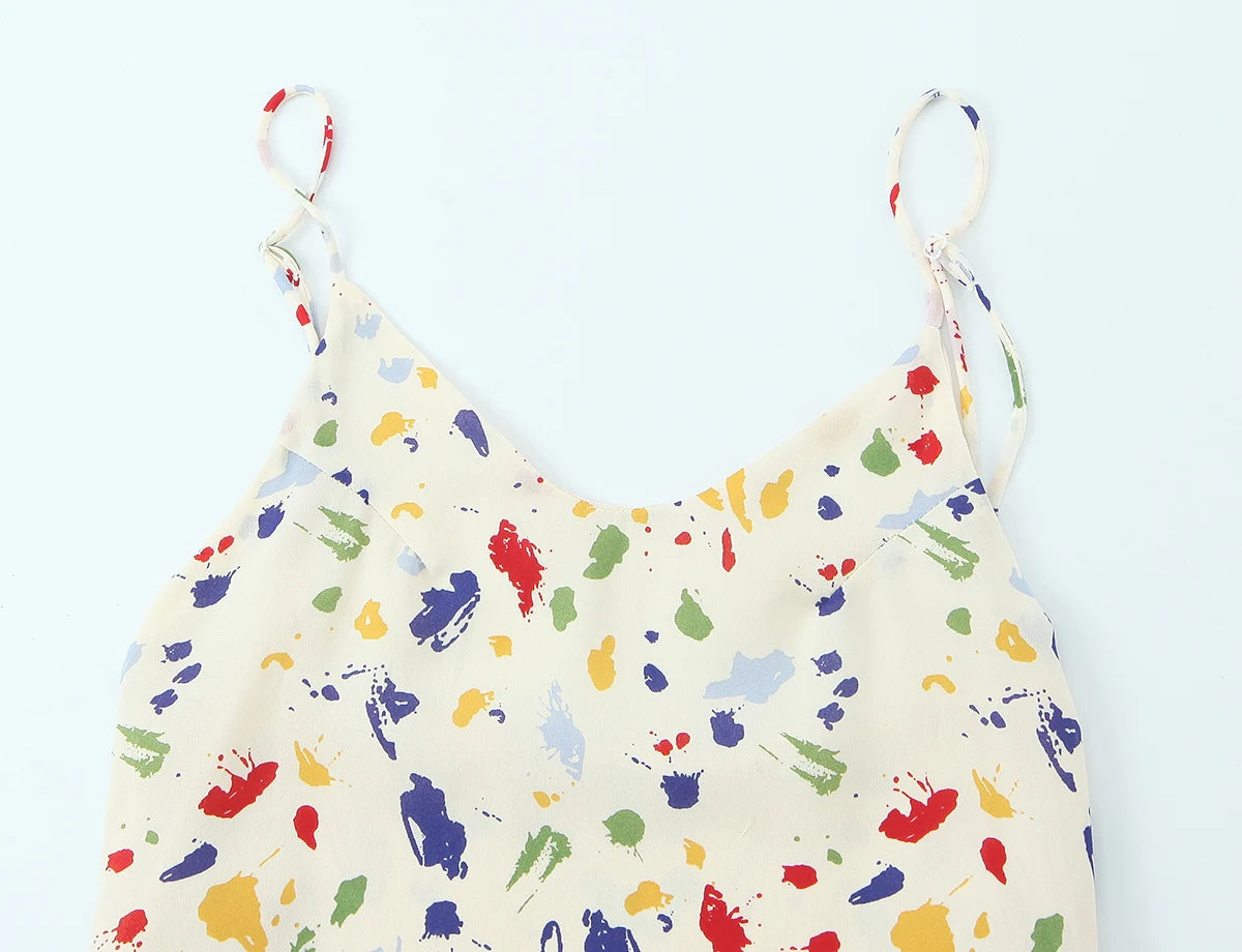 French Style Spotted Print Sexy Backless Belted  Knot Waist Cinching Strapless Dress Holiday Casual V-Neck Sundress