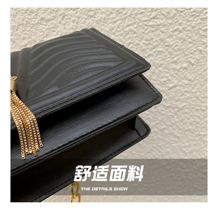 Brand Designer PU Striped Women's Shoulder Bag Fashion Tassel Chain Crossbody Bag Small flap Handbag  2023 Trend