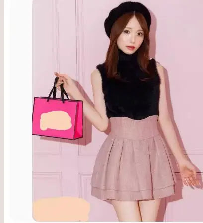Japanese Lolita Black Skirts Women 2023 Spring Autumn New Radian Waistline Slim Short Pleated Skirt Female Mini Skirt Culottes