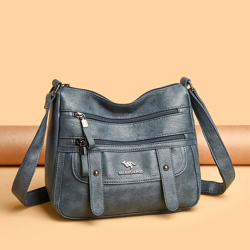 Trendy Women's Soft Leather Shoulder Bag Large Capacity Diagonal Crossbody Bag Street Style Matron Bag Fashionable All-Match