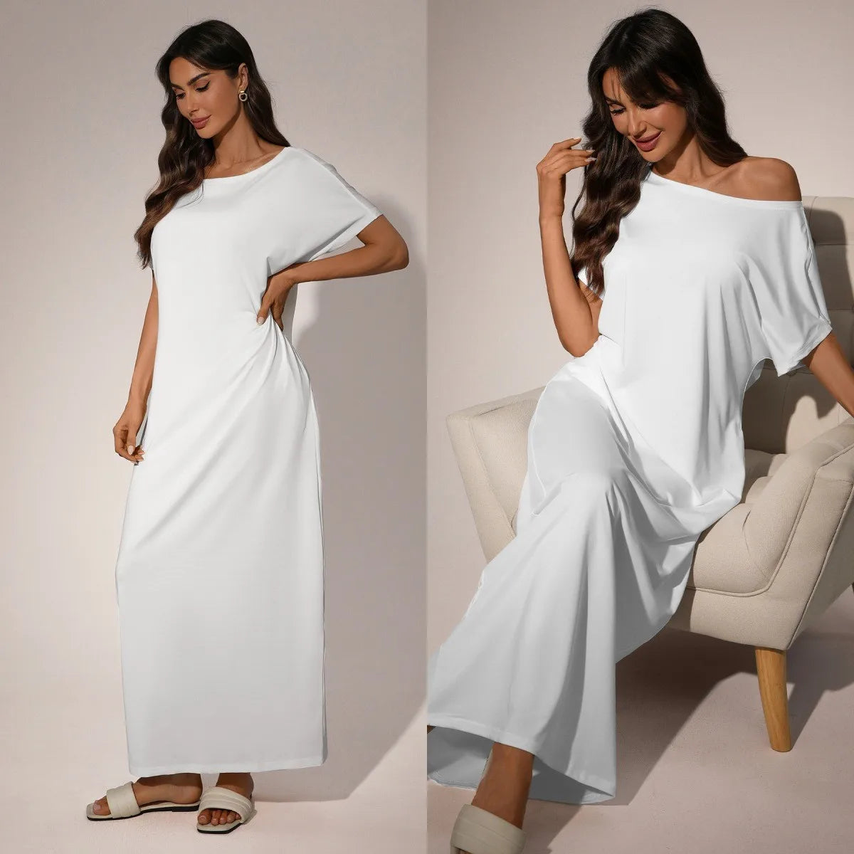 Summer Woman Dress Off Shoulder Floral Print Long Dresses Women's Summer Digital Print Maxi Dress Oversized Short Sleeve Casual