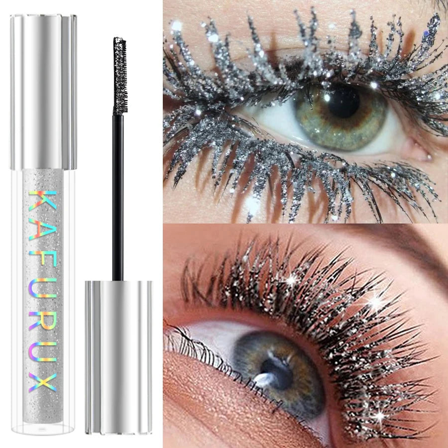 1pc Diamond Shine Waterproof Volume Curl Mascara Glitter Snow Effect,Smudge-proof  Eye Makeup for All Skin Types Women Cosmetics