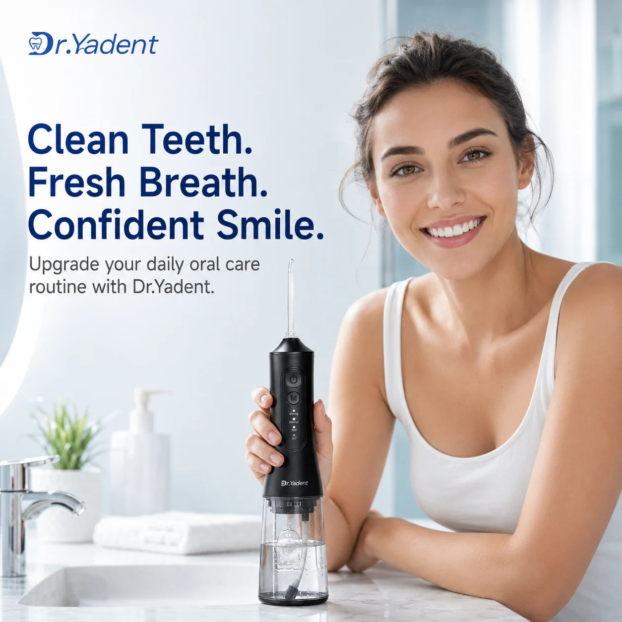 Dr.Yadent YD06 Irrigador Bucal Inalámbrico con Hilo Dental de Agua 300ML Chorro de Agua Portátil Carga Rápida USB-C 7 Boquillas 4 Modos IPX7 Impermeable
