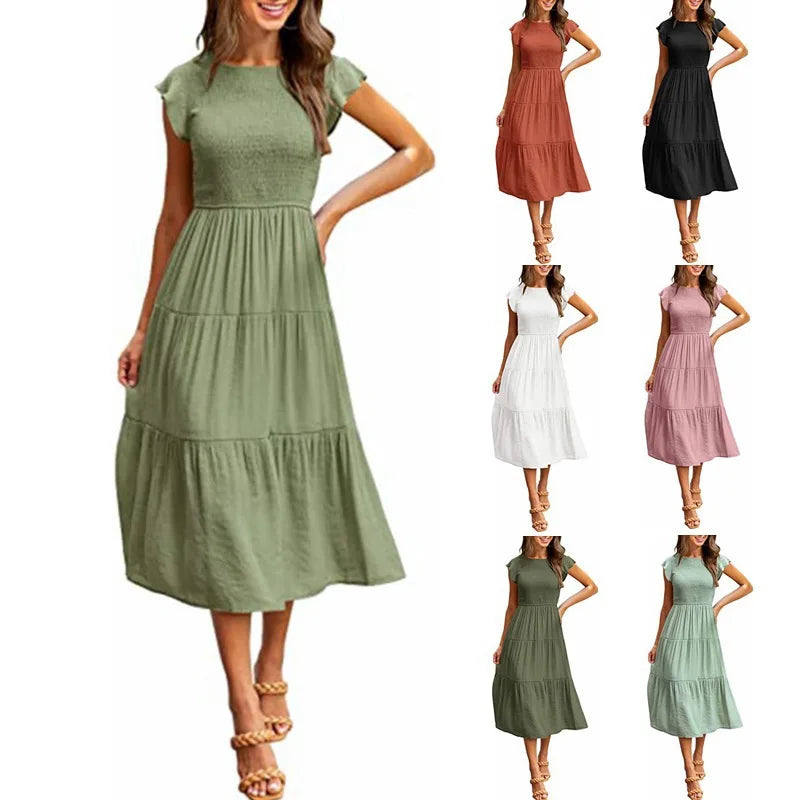 Summer New Spot Dress Women's Flying Sleeves Large Swing Skirt 2023 Quick Sale European and American Women's Cross border Mid le