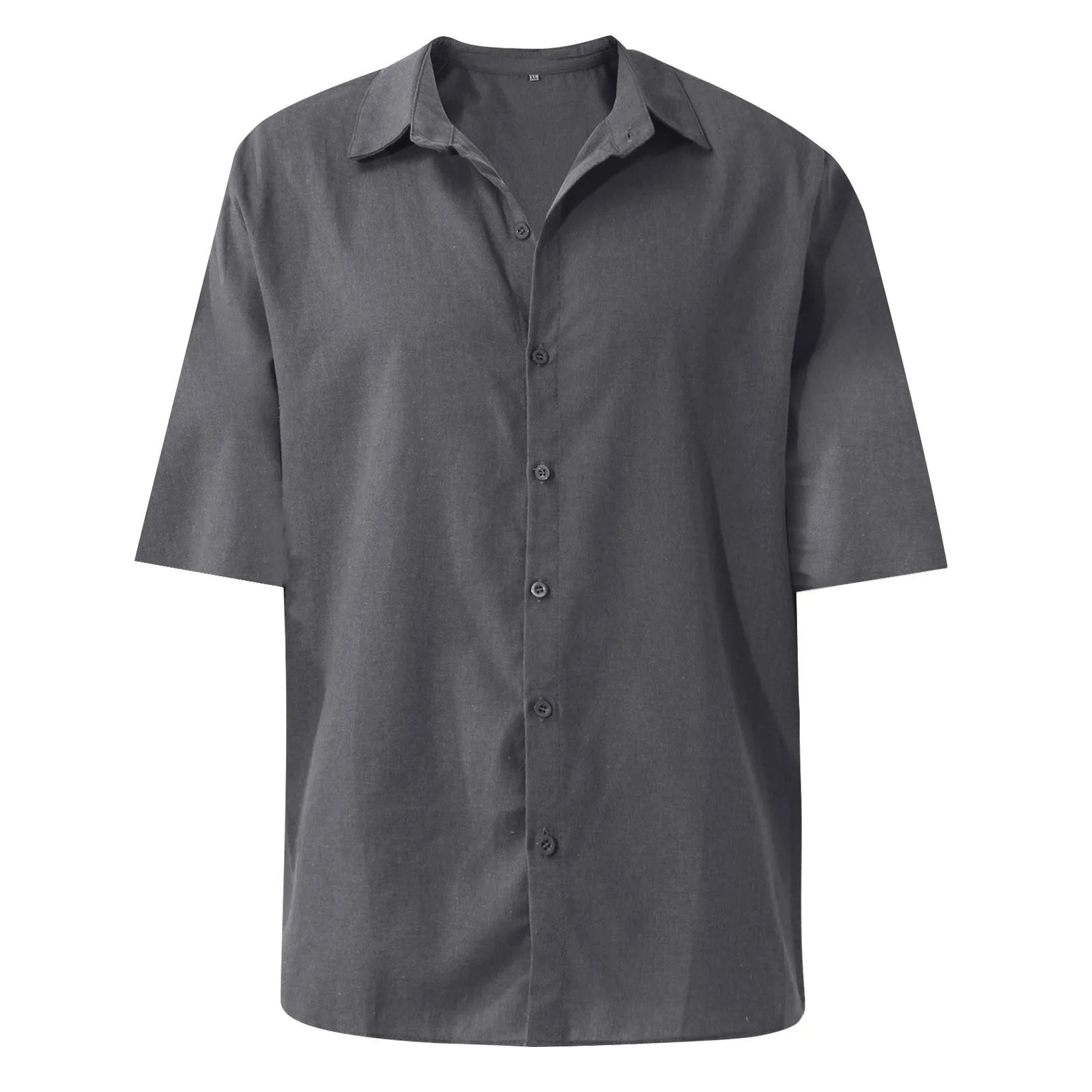 Men'S Short-Sleeved Shirts Cotton Linen Summer Solid Color Turn-Down Collar Quick Drying Casual Beach Style Plus Size Shirts