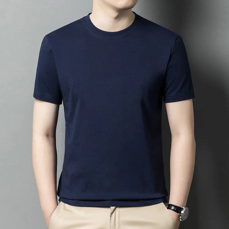 2026 Men's Pure Cotton T-shirt Men's New Round Neck Solid Color Base Shirt Summer Thin Loose Trendy Half Sleeved Top