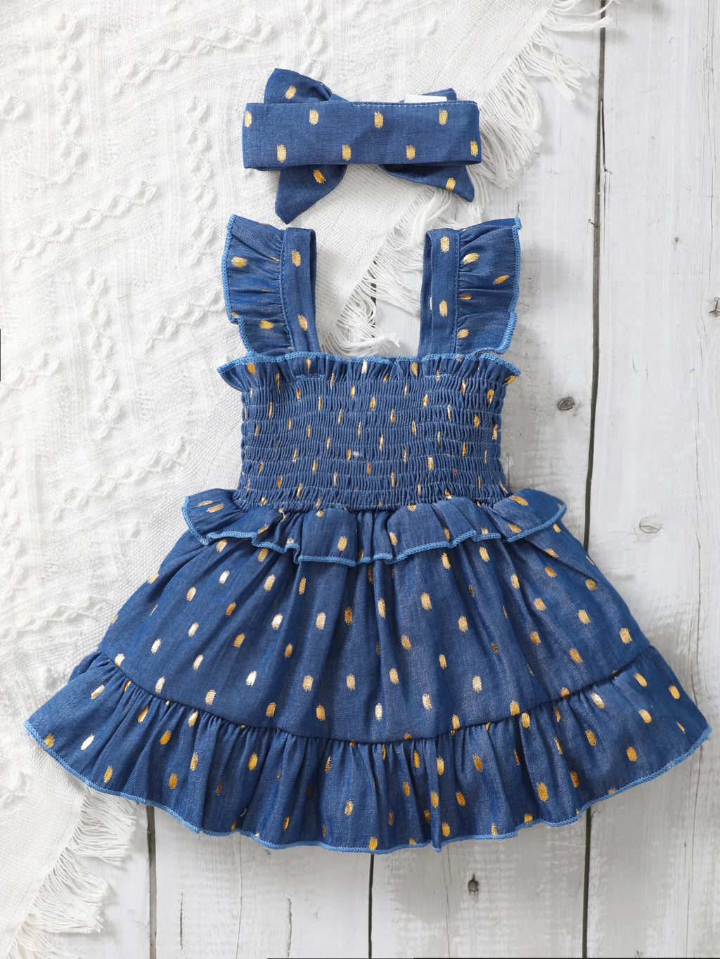 3-24Months Infant Baby Girl Dot Slip Blue Dress Toddler Girl Summer Fashion Princess Dresses With Headband 2Pcs Set